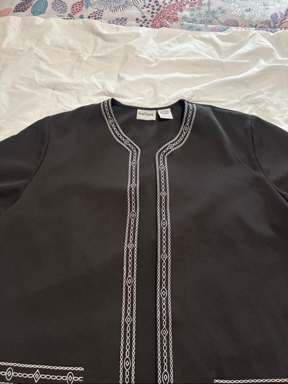 BonWorth Black Jacket with White Embroidered Trim